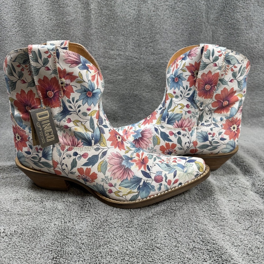 dingo cowgirl boots white floral pixie rose womens 7 inch snip toe western boots - Picture 8 of 12